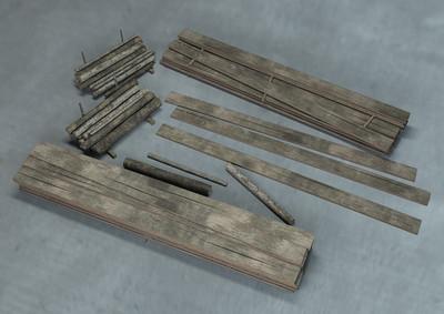 max写实简模 木板堆 杂物 木材堆 场景物件 部件 木块 木条 旧木板